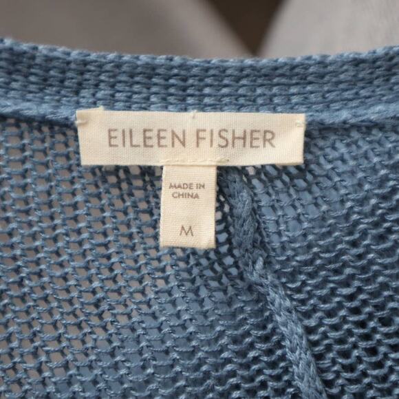 Eileen Fisher Size M Button Linen Cardigan Sweater Cornflower Blue - Picture 9 of 11